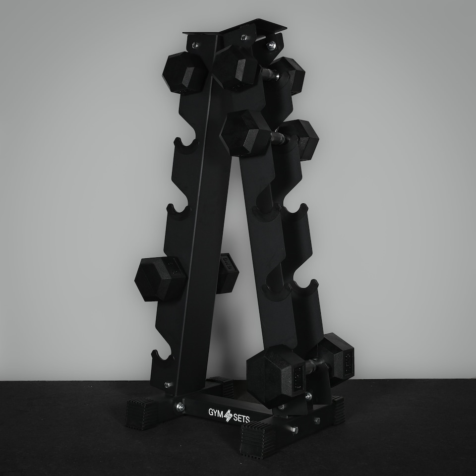 image 1 of GYM SETS 5 & 6 Tier Hex Dumbbell Tree Rack- (5 Tier Tree 2.5-12.5kg (No Weights) + No Bench)