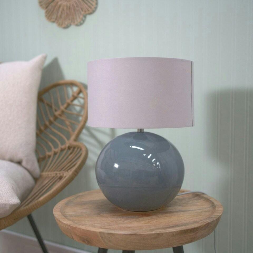 image 1 of ValueLights Bosco Eucalyptus Ceramic Table Lamp with Grey Drum Shade