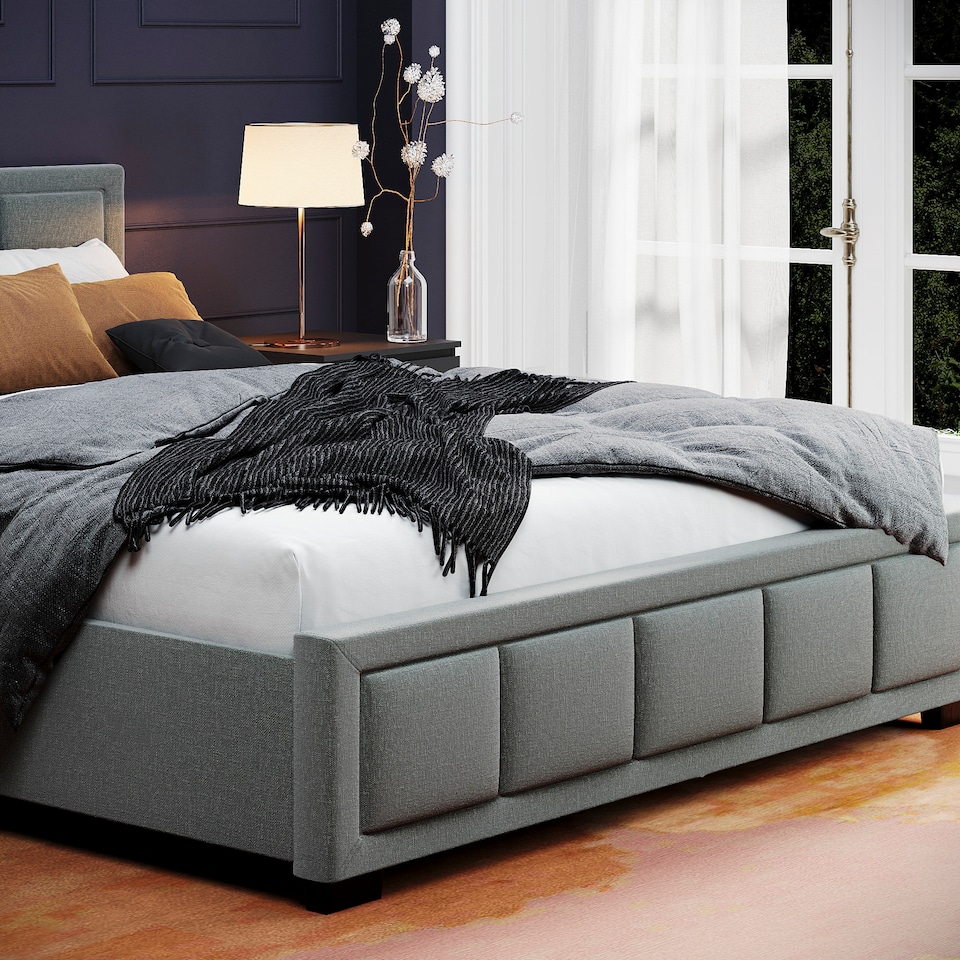 image 1 of Vida Designs Vanita 5ft King Size Bed Fabric Upholstered, Light Grey, 150 x 200cm