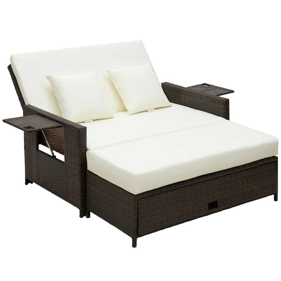 image 1 of Outsunny Garden Rattan Furniture Set 2 Seater Patio Sun Lounger Daybed Sun Bed