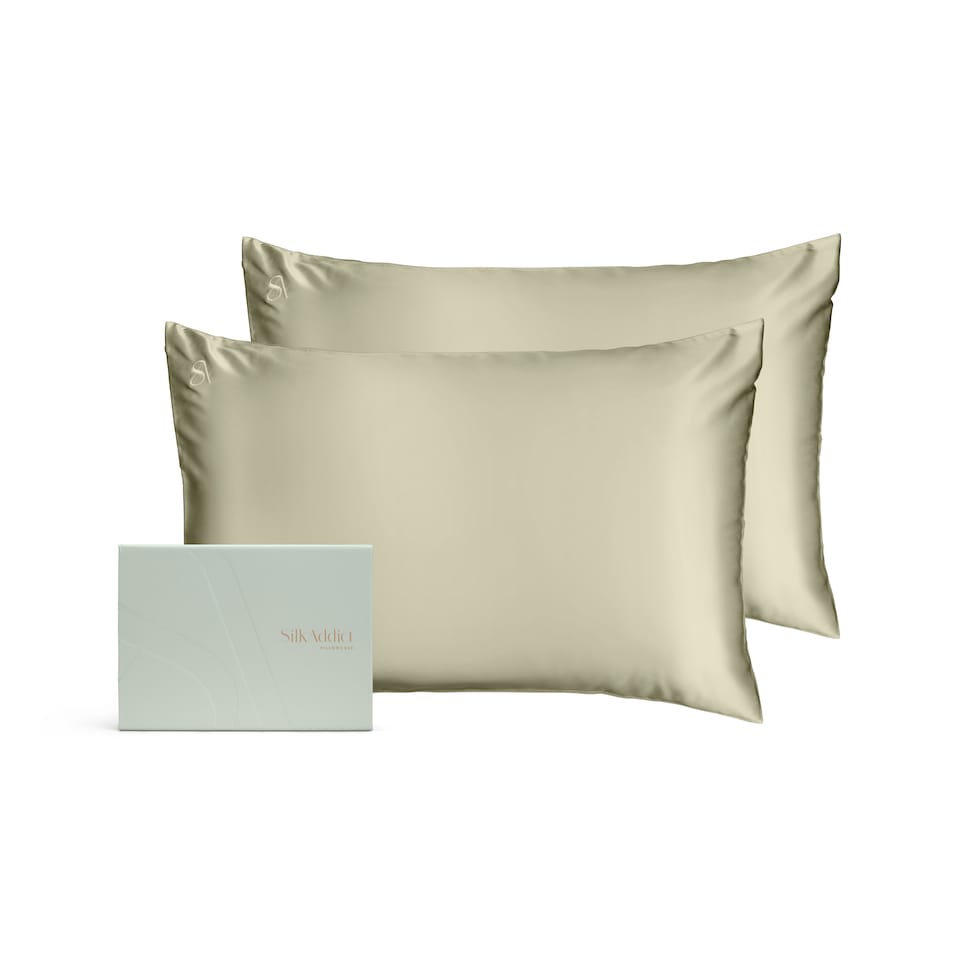 image 1 of Silk Addict 100% Mulberry Silk Pillowcase Twinpack – Olive Green | Green | 2