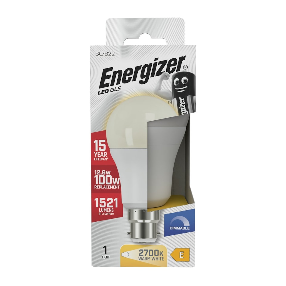 image 1 of Energizer LED GLS B22 1521lm 12.6W 2700K (Warm White) Dimmable Light Bulb - Pack of 1