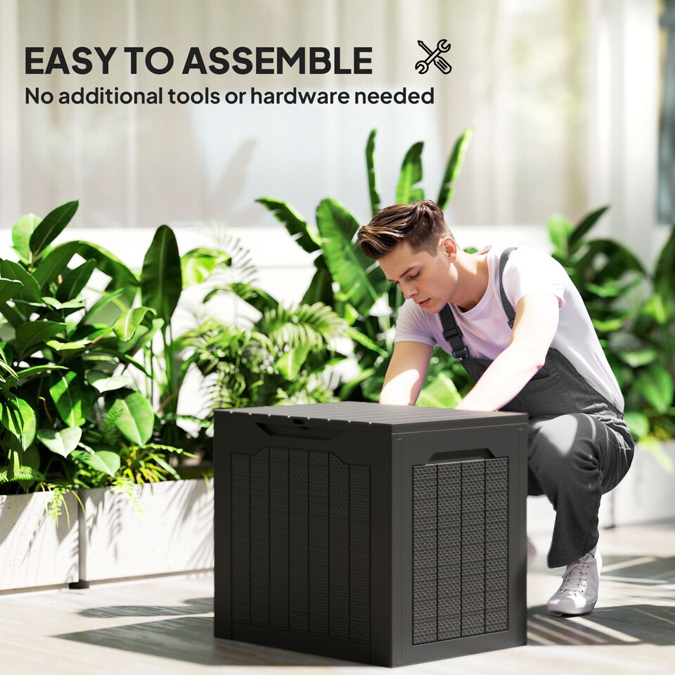 image 1 of Outsunny 97L Plastic Garden Storage Box, Storage Container w/ Handles Black