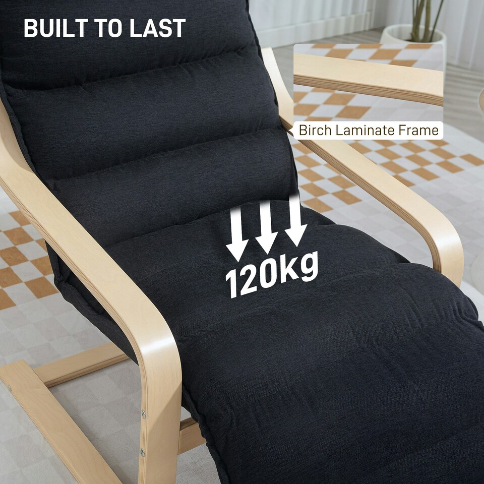 image 1 of HOMCOM Birch Wood Lounge Chair for Living Room, Bedroom Black