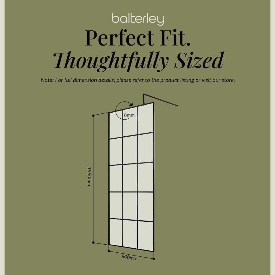 image 1 of 8mm Safety Glass Black Framed Wetroom Screen - 800mm | Black | Matt Black | 1