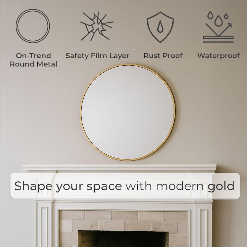 image 1 of Black or Gold Round Metal Frame Wall Mirror | Gold