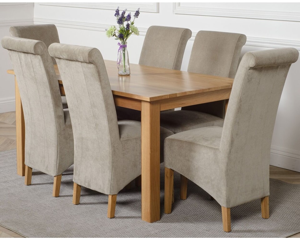 image 1 of Oslo 150 x 90 cm Medium Oak Dining Table and 6 Montana Fabric Chairs | Grey | Grey