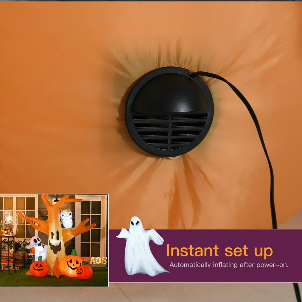 image 1 of HOMCOM Halloween Inflatable Tree Ghost 3 Pumpkins Owl Lighted 4 LED for Lawn