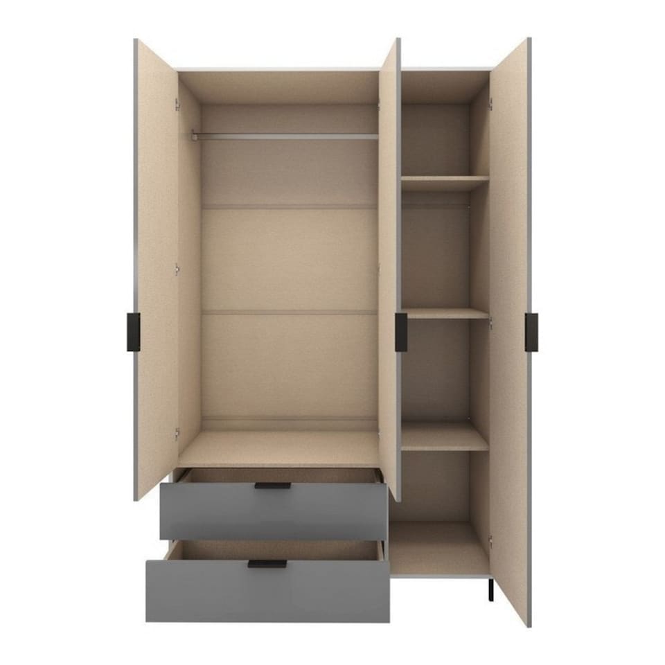 image 1 of Madrid 3 Door 2 Drawer Mirrored Wardrobe - L52 x W121.5 x H196 cm - Grey/White Gloss Grey