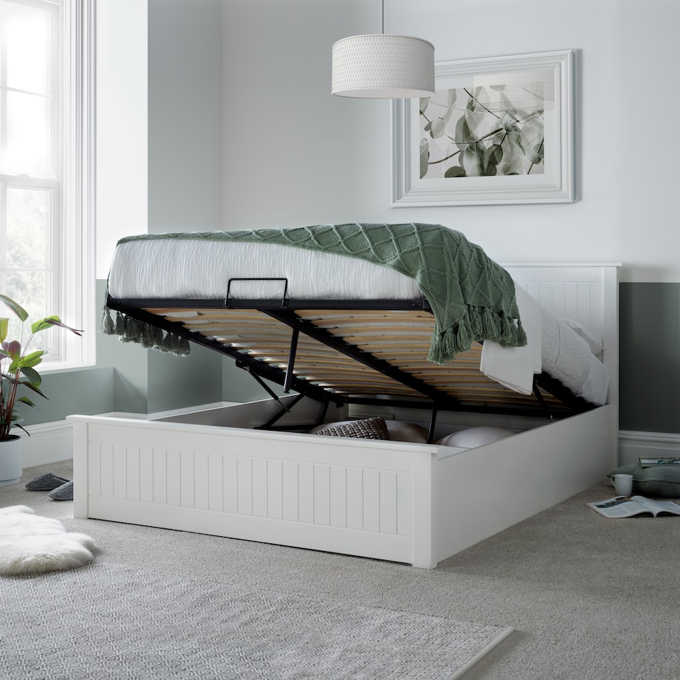 image 1 of Dawson White Wooden Ottoman Bed King Size | White