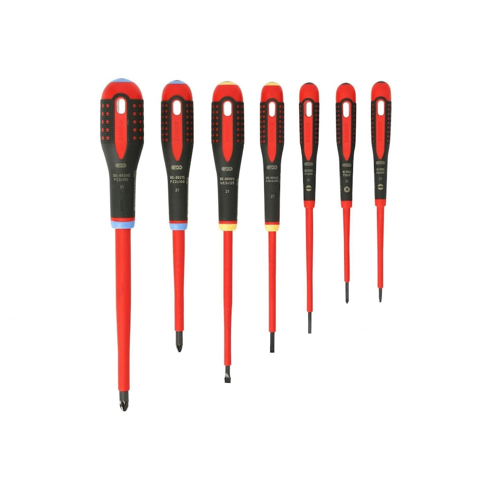 Bahco Be-9888s Ergo Vde Insulated Screwdriver Set, 7 Piece - Multi Colour - One Size