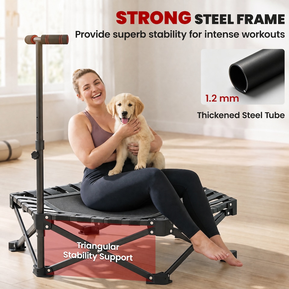 image 1 of SPORTNOW 42" Foldable Mini Trampoline with 3-Level Adjustable Handle, Black