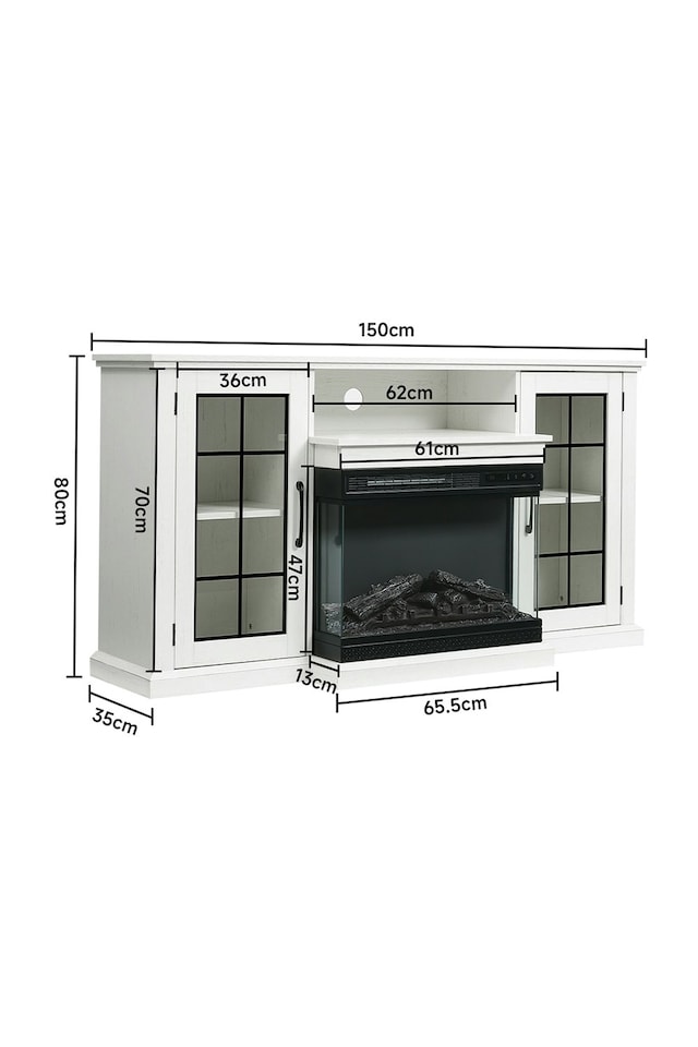 image 1 of Living and Home Electric Fireplace TV Stand with Glass Door Closed Storage, Remote Control, White