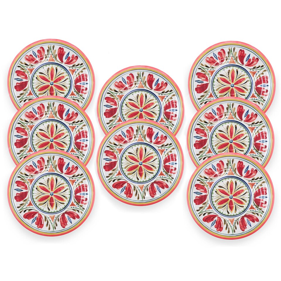image 1 of Mediterranean Melamine Dinner Plates - Set of 8 | Red