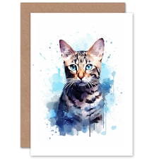 Bengal Cat Lovers Gift Watercolour Pet Portrait Painting Art Card