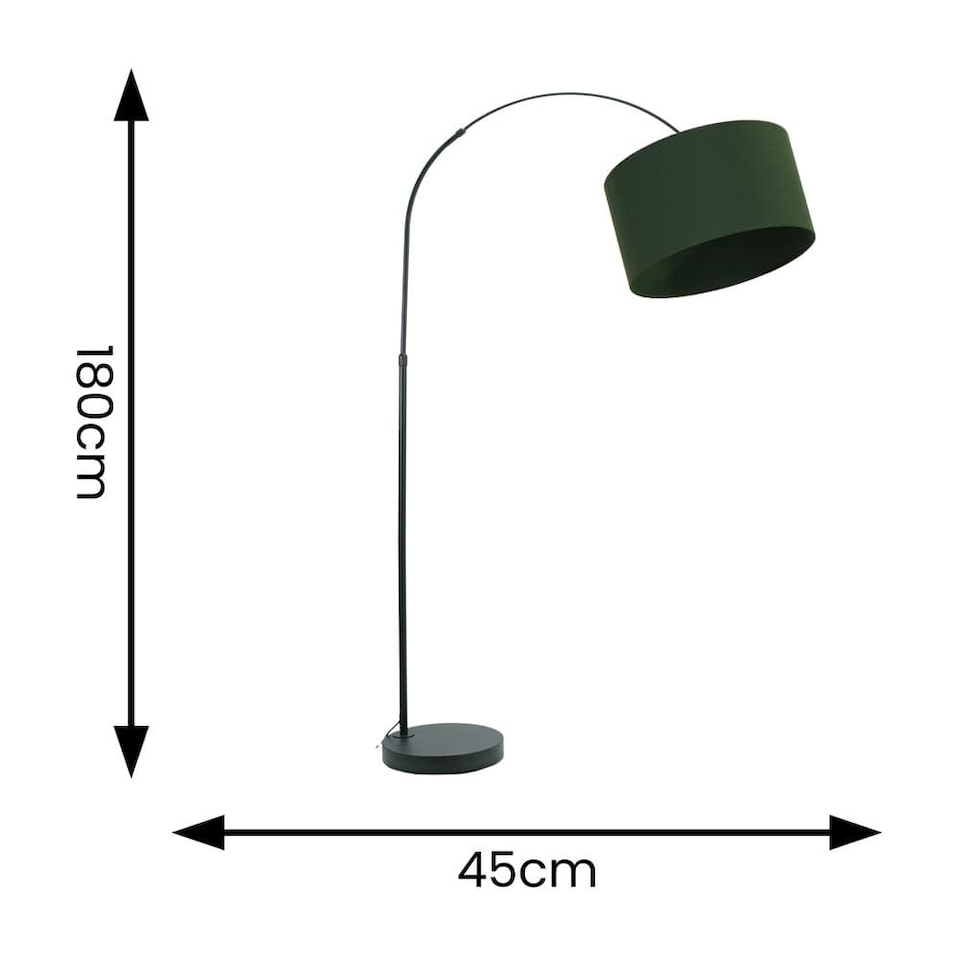 image 1 of ValueLights Louis Black Arched Curved Floor Lamp Forest Green Shade