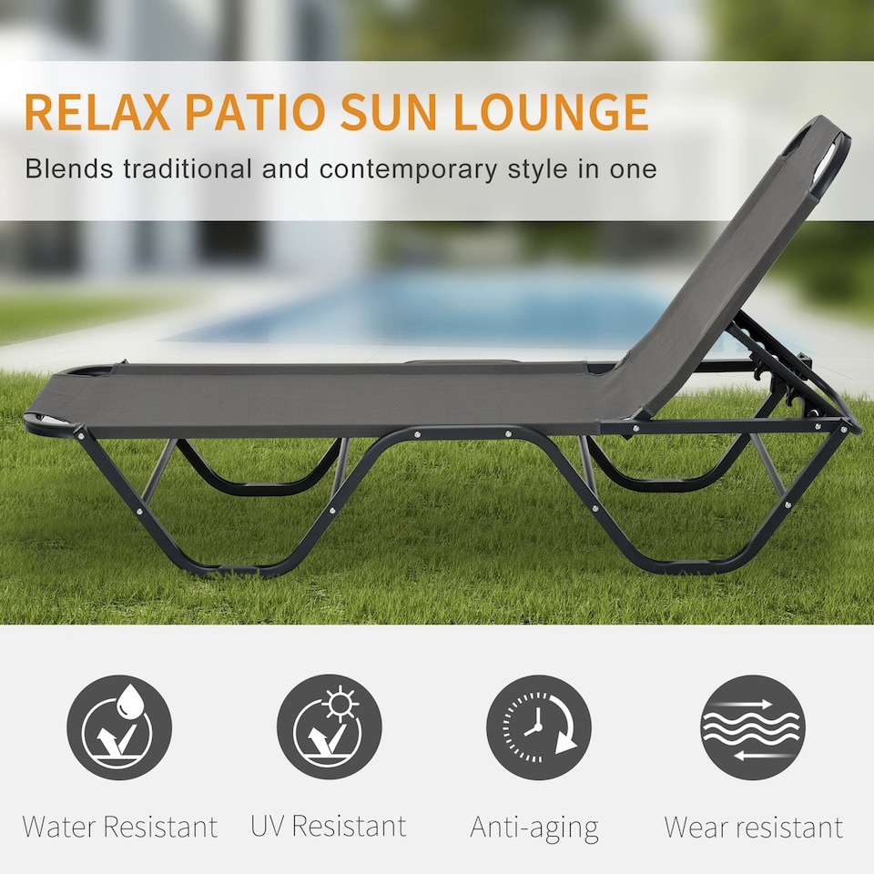 image 1 of Outsunny Sun Lounger Relaxed Recliner with 5-Position Adjustable Backrest Aluminium Frame for Pool, Sun Bathing, Grey