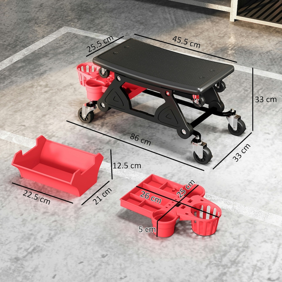 image 1 of HOMCOM Rolling Mechanic Stool, 135kg Capacity Workshop Stool, Red | Red