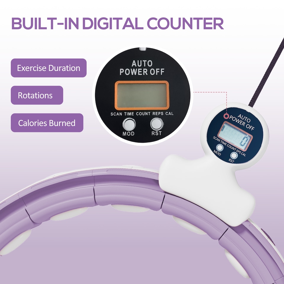 image 1 of SPORTNOW Smart Weighted Hula Hoop with 16 Detachable Knots, Purple