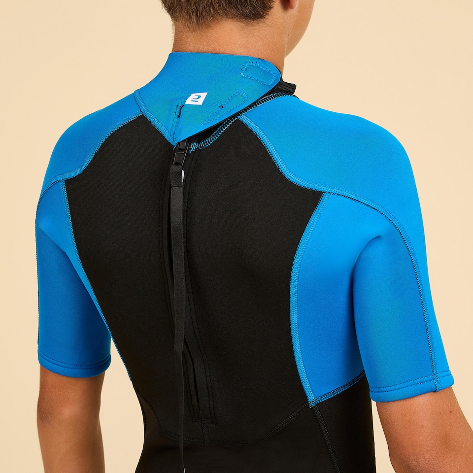 image 1 of Decathlon BOY’S SURFING 1.5 MM NEOPRENE SHORTY WETSUIT 500 BLUE BLACK