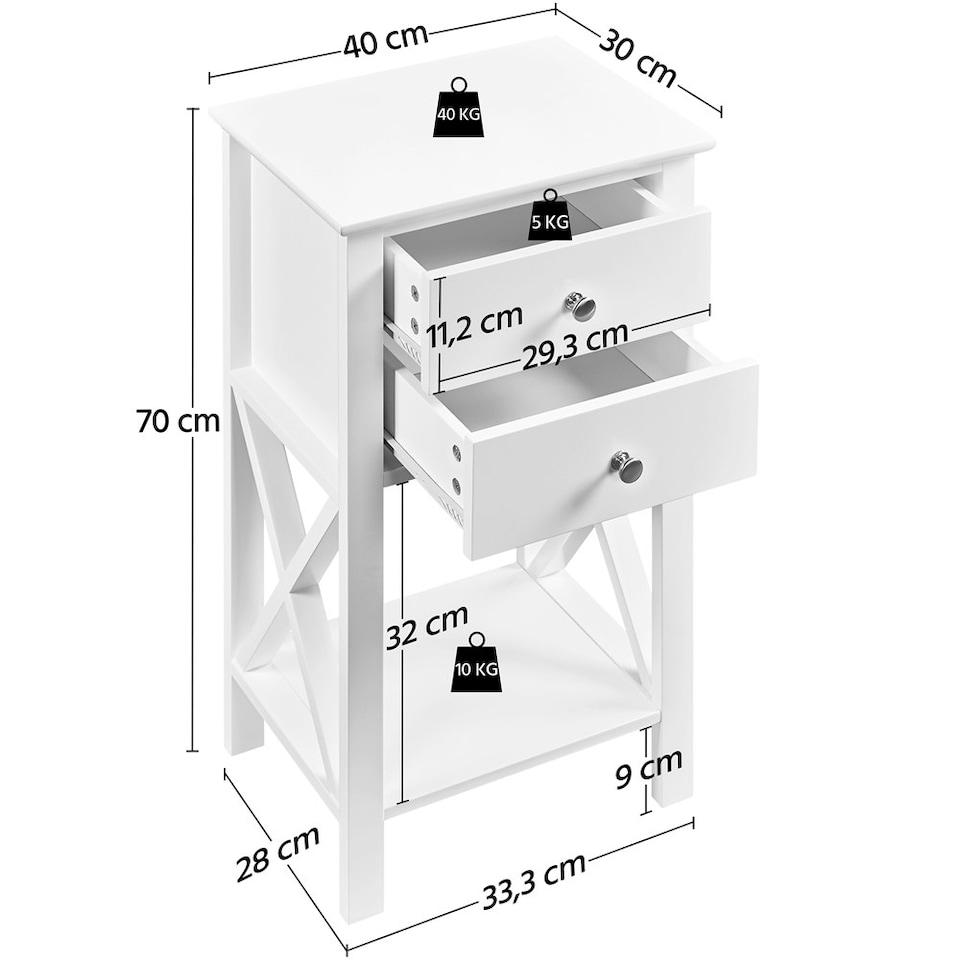 image 1 of Yaheetech X Shape Bedside Table with 2 Drawers