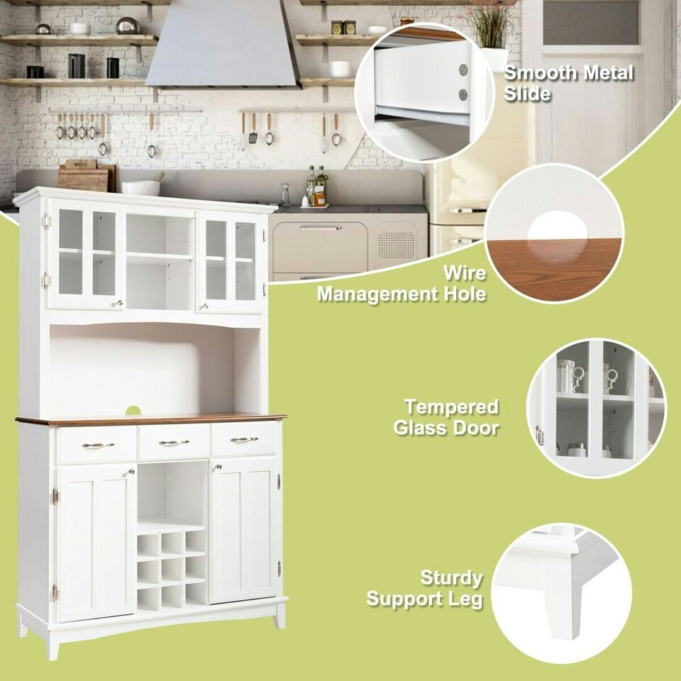 image 1 of COSTWAY Kitchen Storage Cabinet Buffet Cupboard Sideboard White