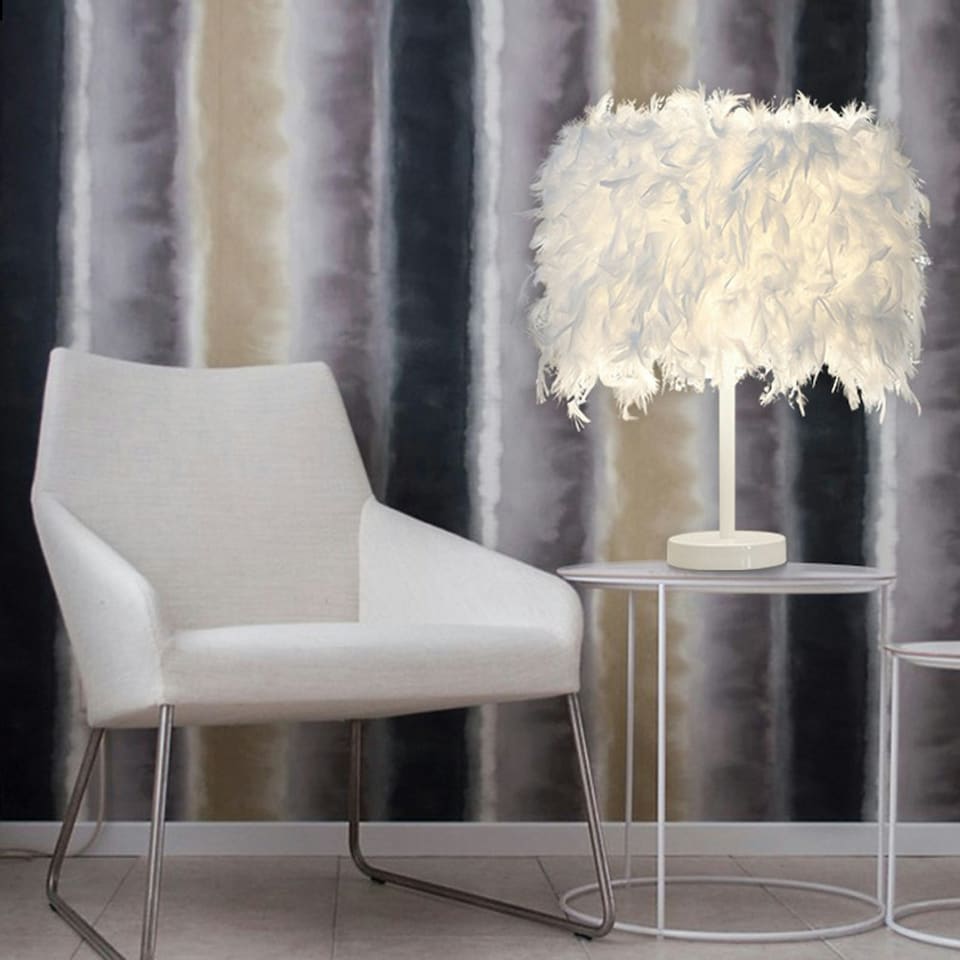 image 1 of Living and Home Modern Feather Bedside Table Lamp