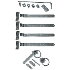 18 Inch Double Gate Fittings Set Hook & Band Hinge, Latch, Drop Bolt - Galvanised Black