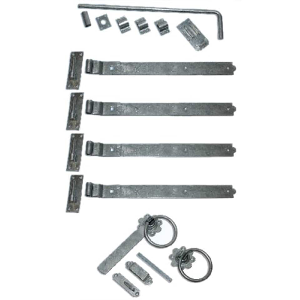 18 Inch Double Gate Fittings Set Hook & Band Hinge, Latch, Drop Bolt - Galvanised Black