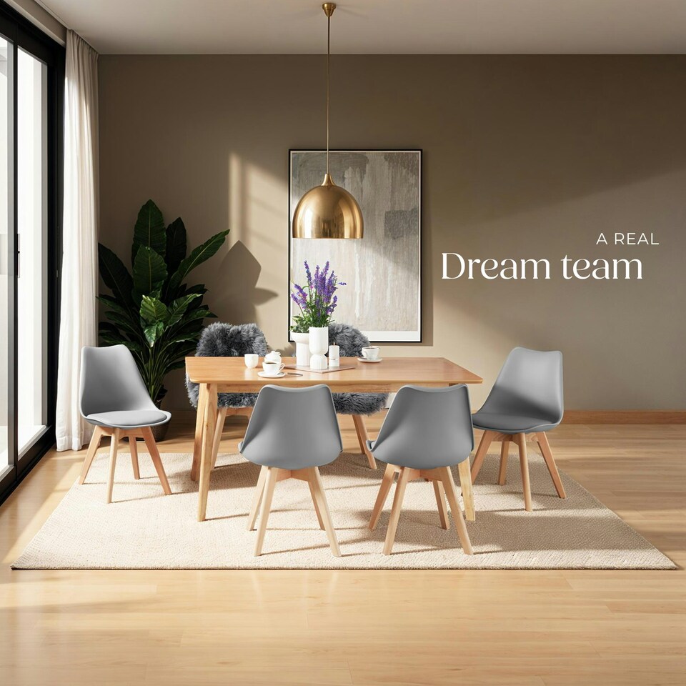 image 1 of Dining Chairs Frederikke - padded, ergonomic shape, wooden legs - Set of 8 Grey