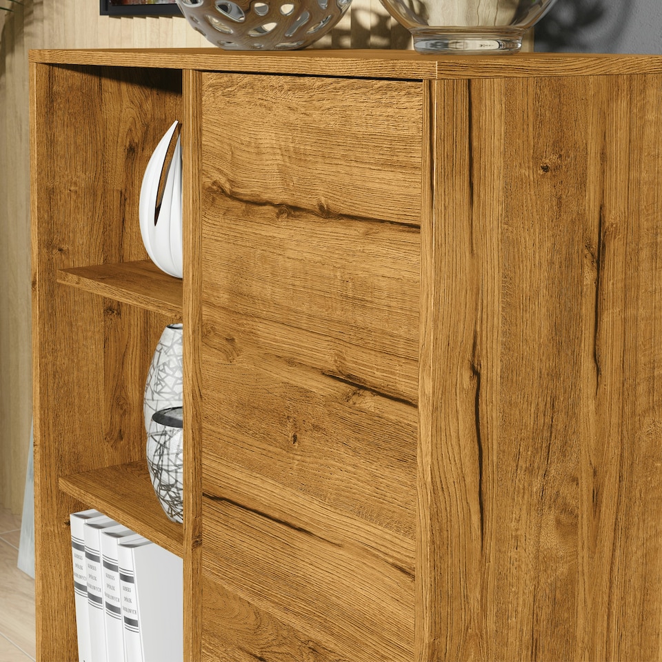 image 1 of Sideboard Cabinet 70cm – Oak Matt with Black Frame N/A | Oak