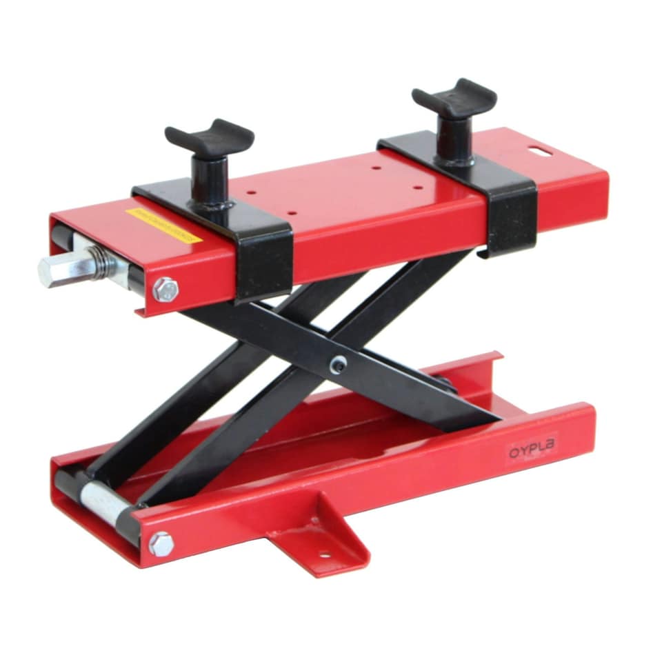 image 1 of Oypla Heavy Duty 500kg Motorcycle Motor Bike Stand Scissor Lift Jack Workshop Red