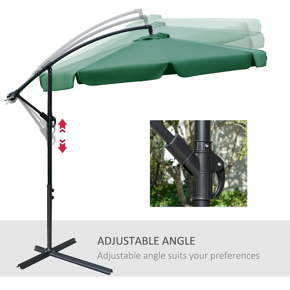 image 1 of Outsunny 2.7m Garden Cantilever Banana Parasol with Crank, Green