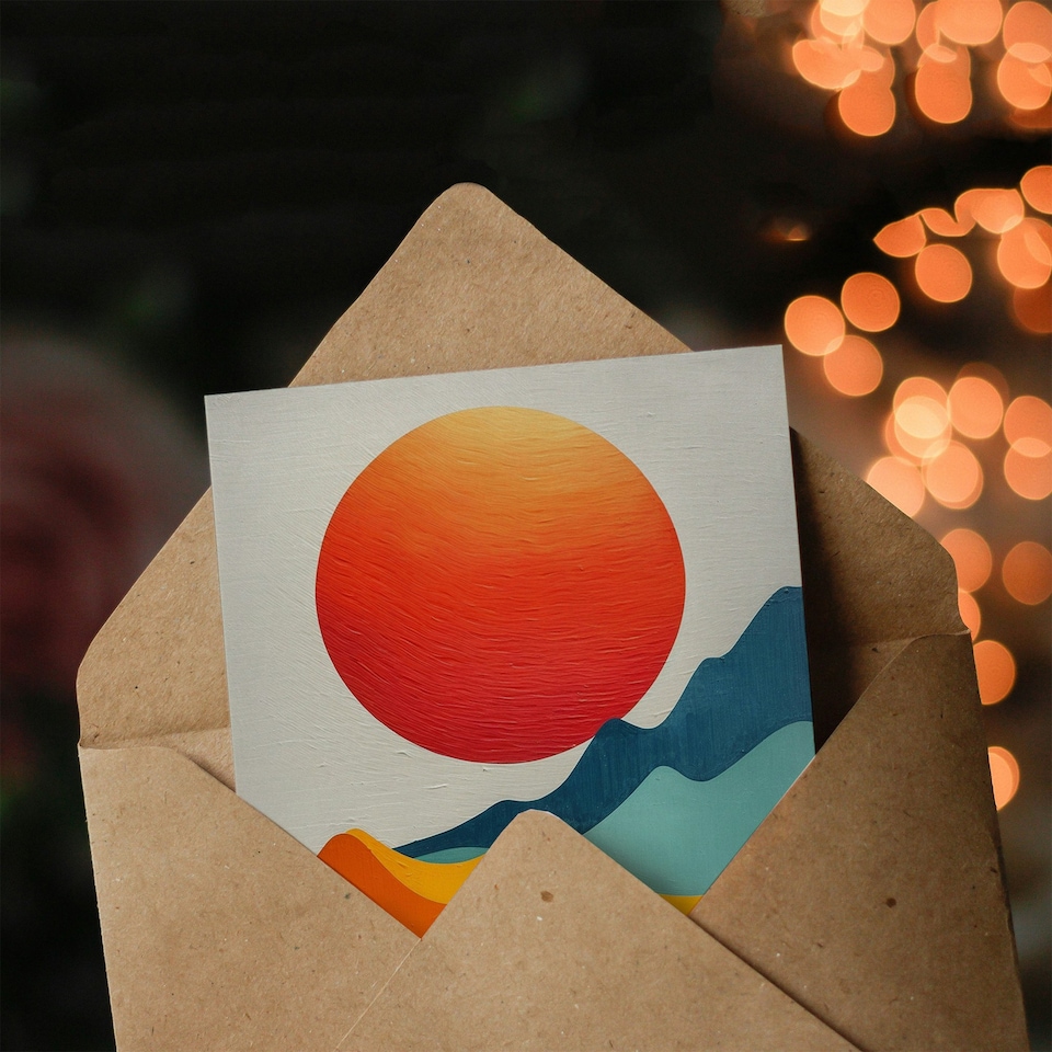 image 1 of Abstract Sea Waves Sunset Sun Oil Woman Her Birthday Card