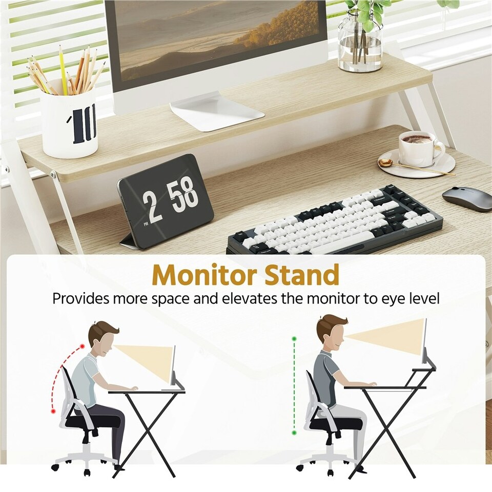 image 1 of Yaheetech 2-Tier Foldable Computer Desk w/ Monitor Shelf