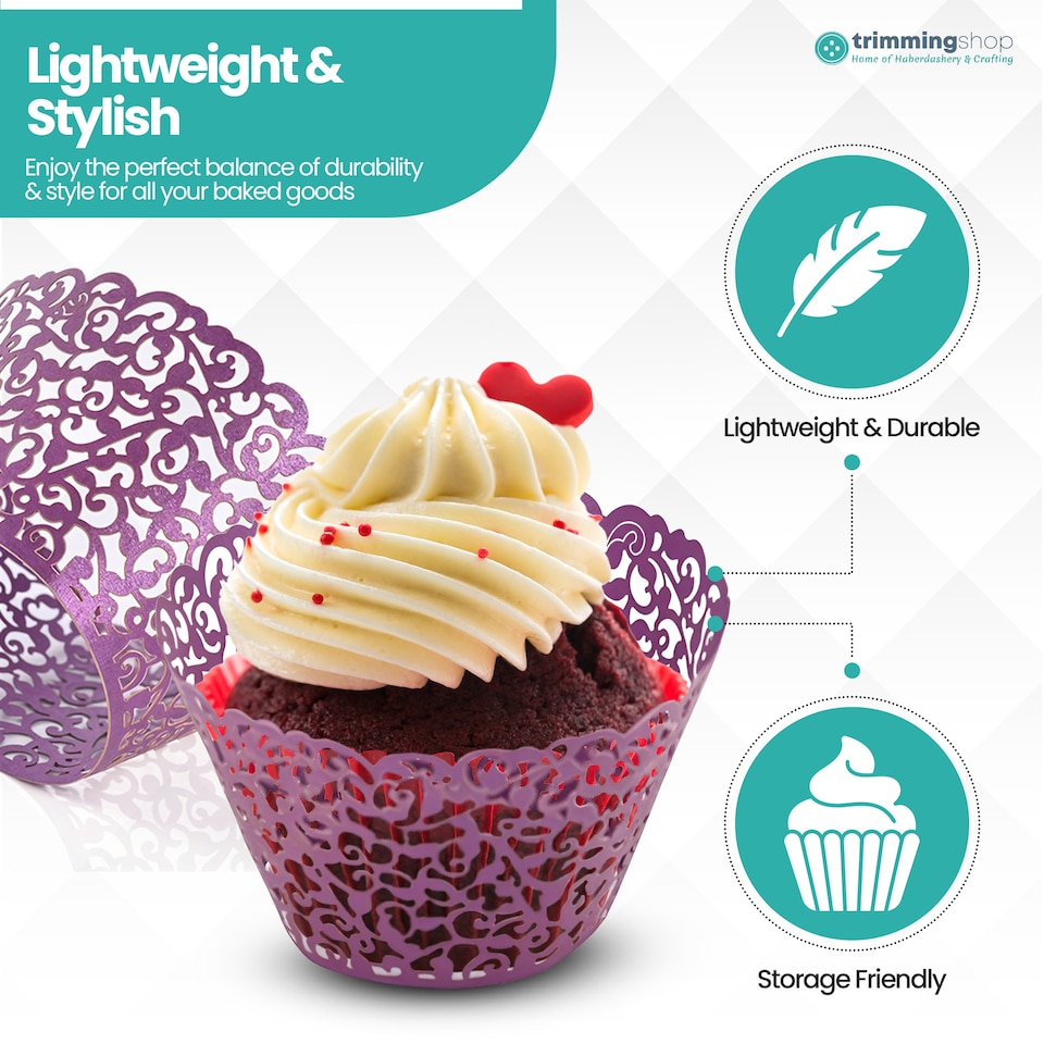image 1 of Cupcake Wrappers Laser Cut Floral Design Paper Cup Holders - 25pcs