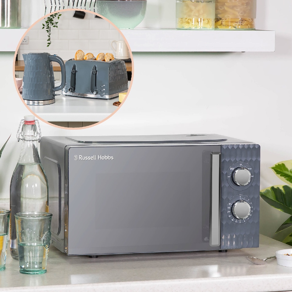 image 1 of Russell Hobbs Honeycomb Bundle Set with Kettle, 4 Slice Toaster, and Microwave Grey HCBNDL4G