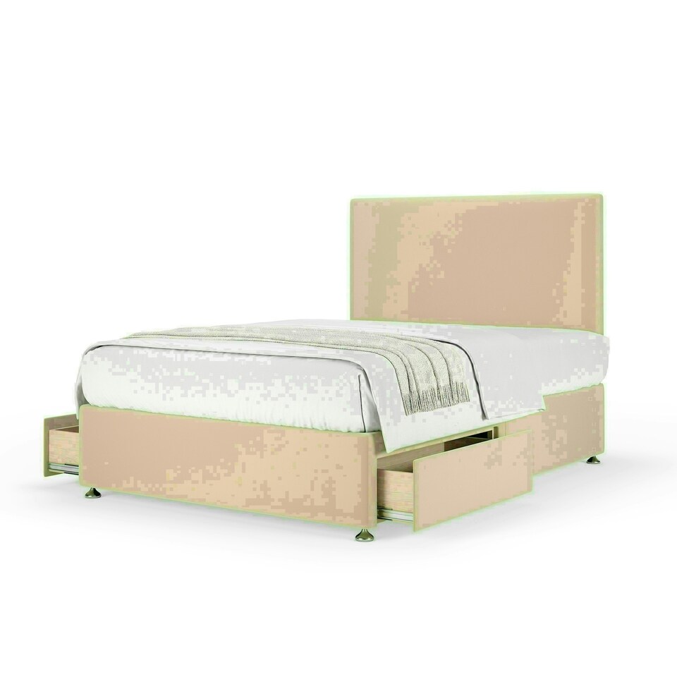 Natural Plush Velvet 2 Drawer Divan Base and Valencia Headboard Single