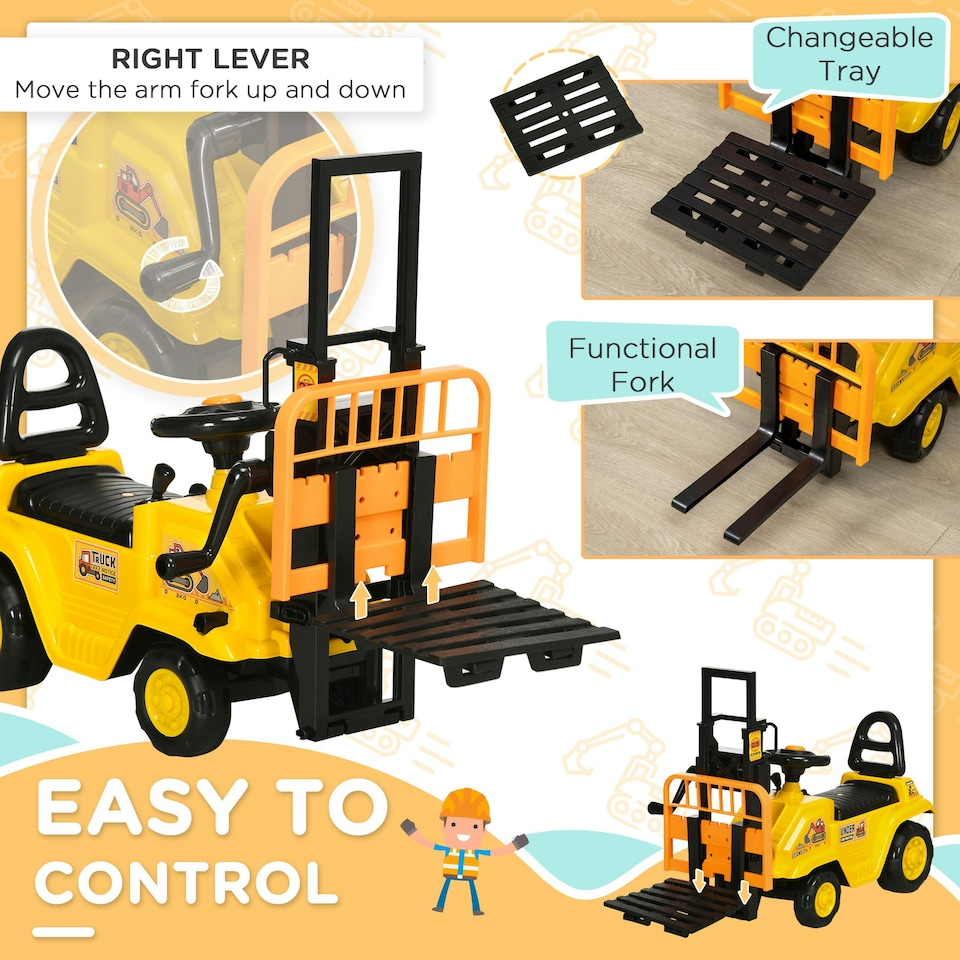 image 1 of HOMCOM Kids Ride-On Forklift Truck w/ Fork Tray, Under Seat Storage, Backrest