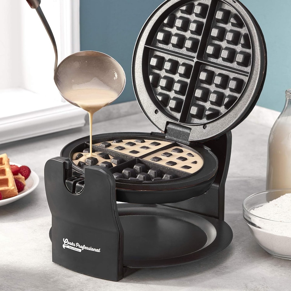 image 1 of Cooks Professional Rotary Belgian Waffle Maker Machine with Non-Stick Plates & Drip Tray | Black