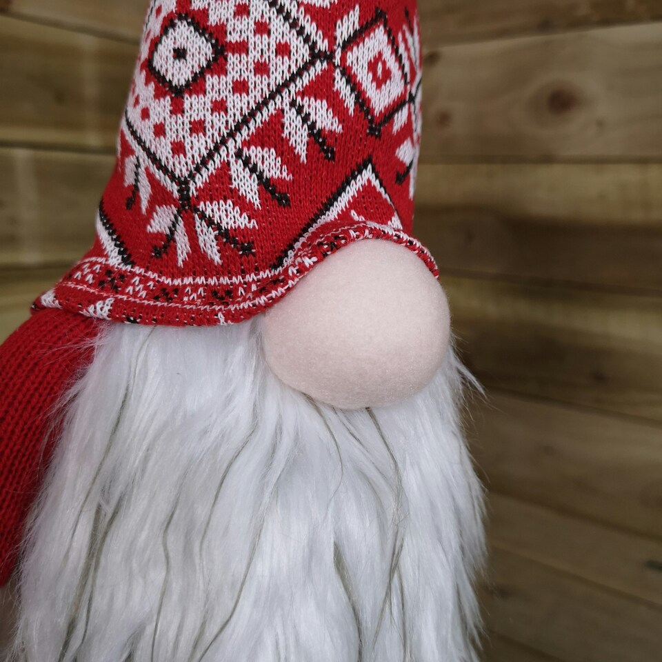 image 1 of 66cm Tall Christmas Gnome Gonk Nordic Decoration Red Patterned Hat Standing