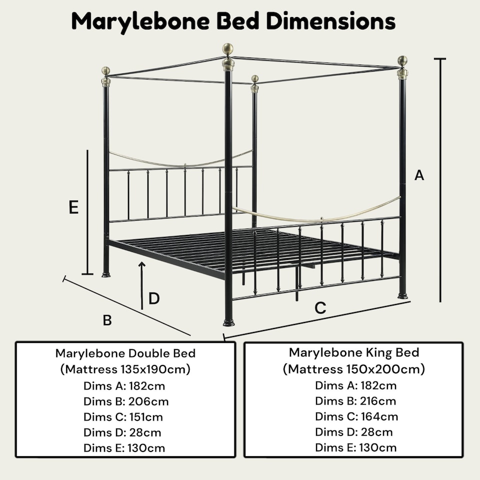 image 1 of Marylebone Traditional Four Poster Canopy Metal Bed Frame | Black | Black & Brass | King