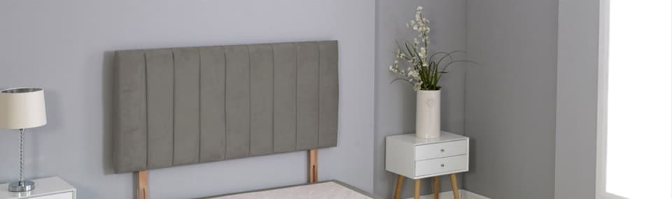 image 1 of Grey Plush Velvet 9 Panel Headboard | Grey | 4FT Small Double 20"inch Headboard