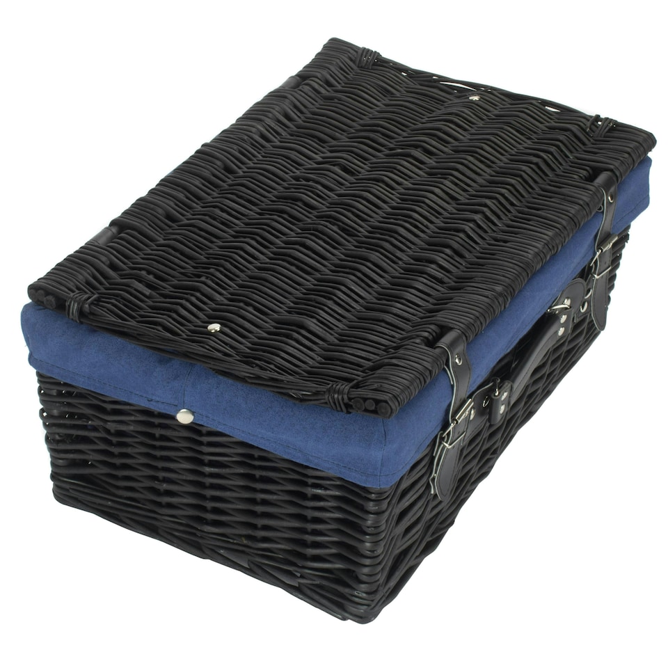 image 1 of 46cm Empty Willow Wicker Picnic Basket with Lining Blue | Blue | One Size