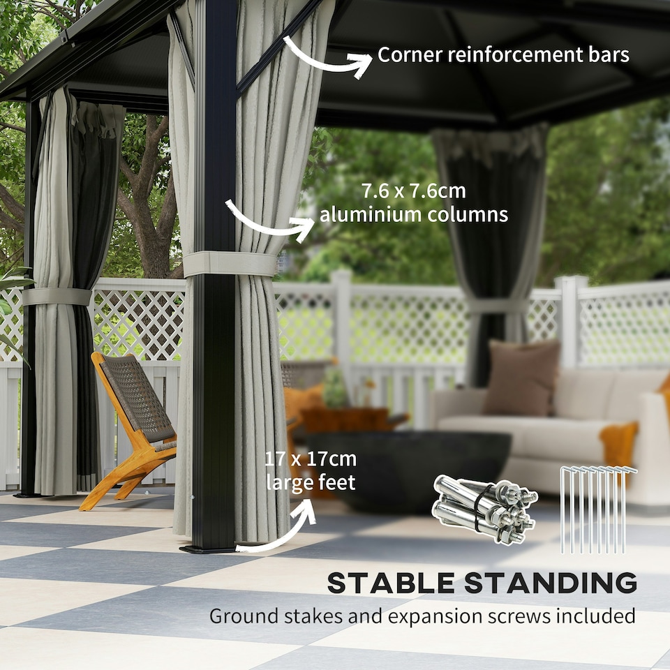 image 1 of Outsunny 3x3m Polycarbonate Hardtop Gazebo, Alum Frame, Grey