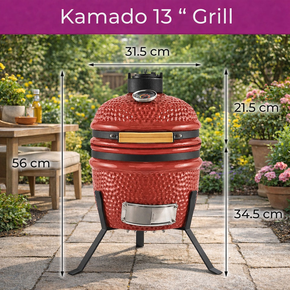 image 1 of Kamado 13" Ceramic BBQ Grill Smoker Charcoal Cooking Oven Portable