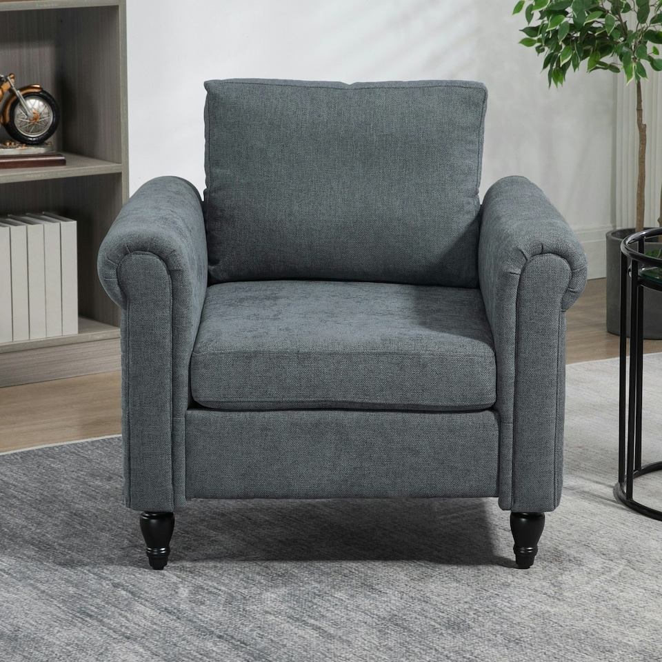 image 1 of HOMCOM Vintage Armchair Fabric Accent Chair with Wood Legs Grey