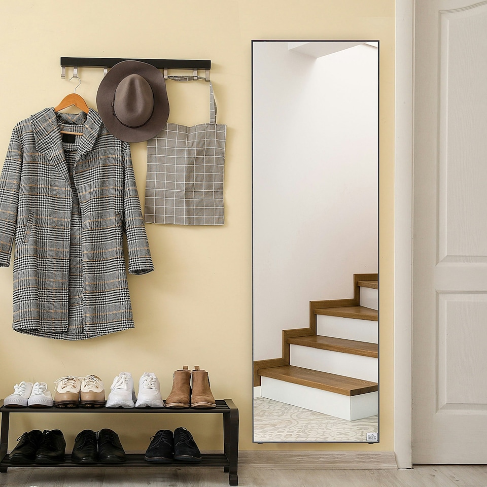 image 1 of HOMCOM Full Length Mirror Floor Standing or Wall-Mounted, Dressing Mirror, Black