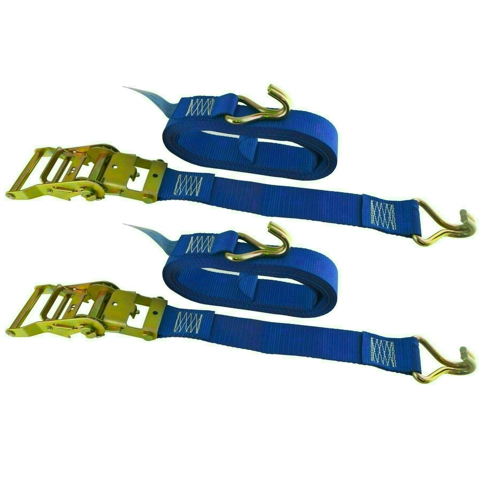 image 1 of Blue Ratchet Strap Tie Down Trailer 5m Hook Cargo Strap 750kg Lashing x 2 (Pair)