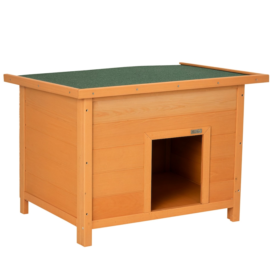image 1 of Pawhut 82cm Elevated Dog Kennel Wooden Pet House Outdoor with Open Top